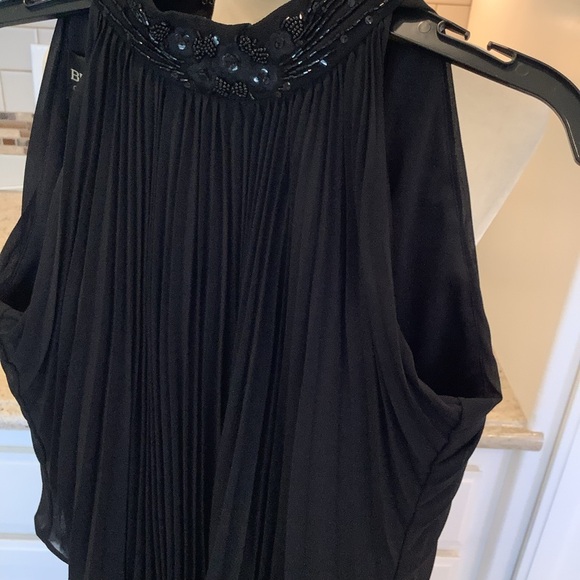 Oleg Cassini Black Tie Black Halter Sleeveless Gown Size 4 Pleated Overlay - Picture 2 of 8